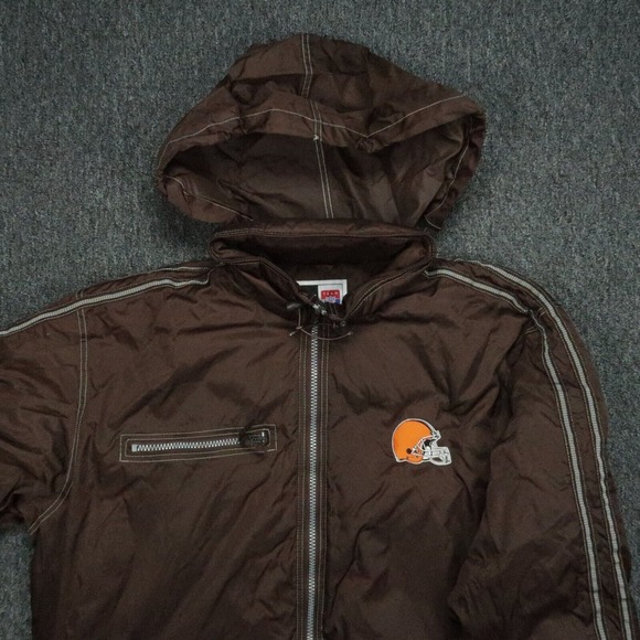 VINTAGE Cleveland Browns Jacket Mens Extra Large Brown Puma NFL Puffer Hooded XL - Picture 4 of 16